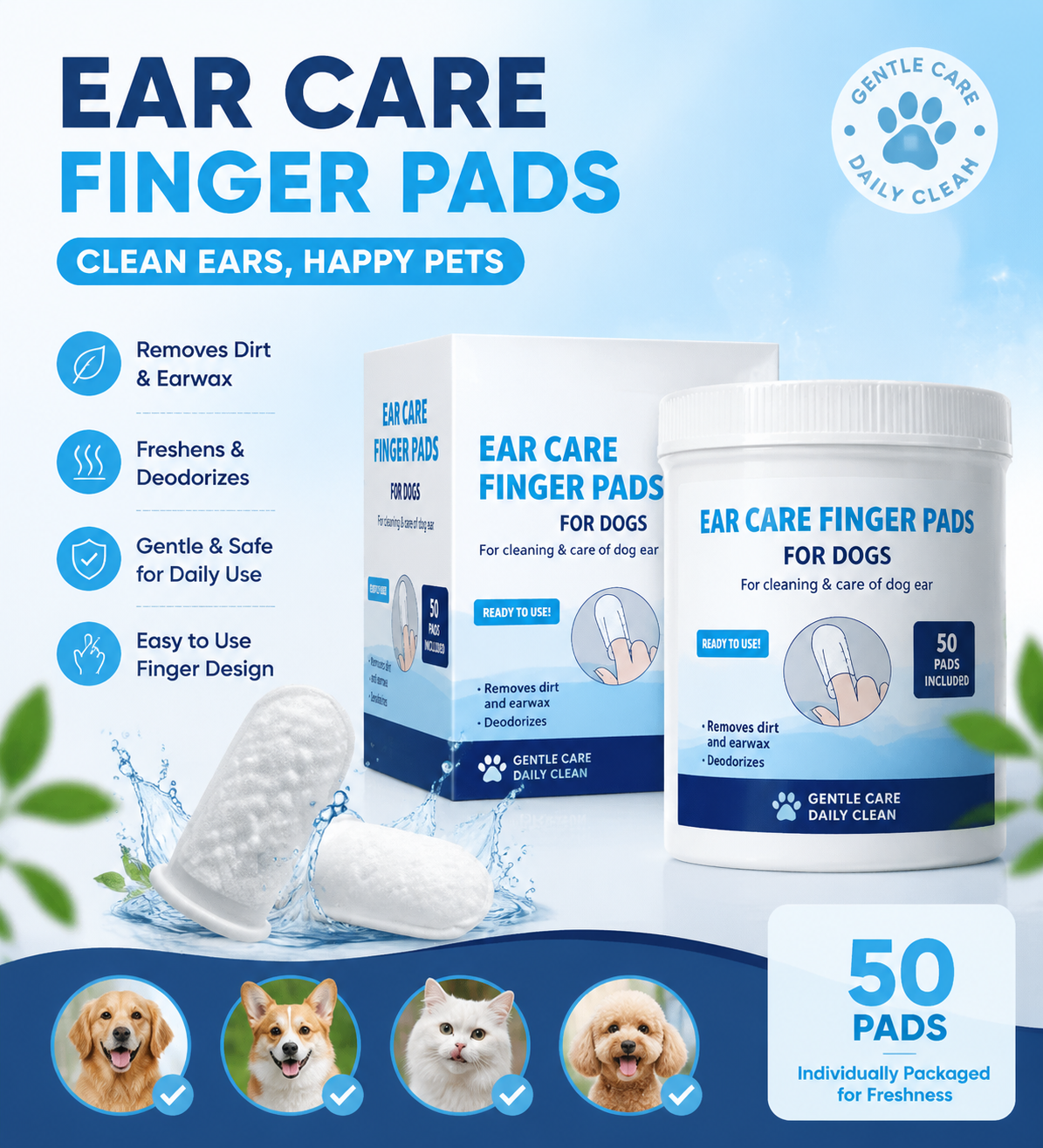 Pet ear cleaning finger cot